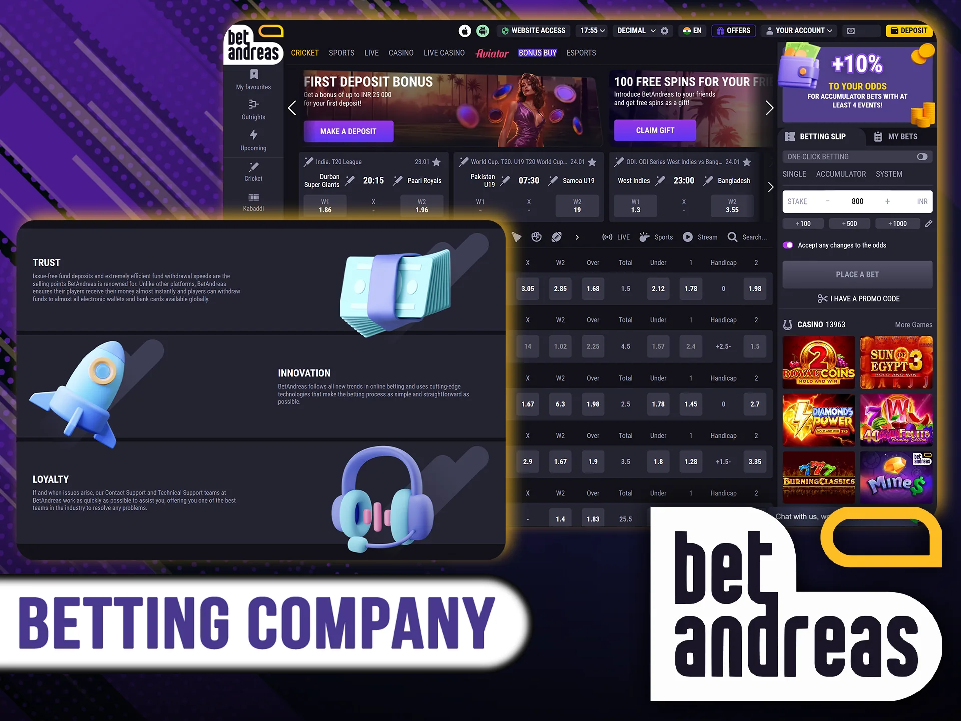 Choose BetAndreas for sports betting and a great time with casino games.