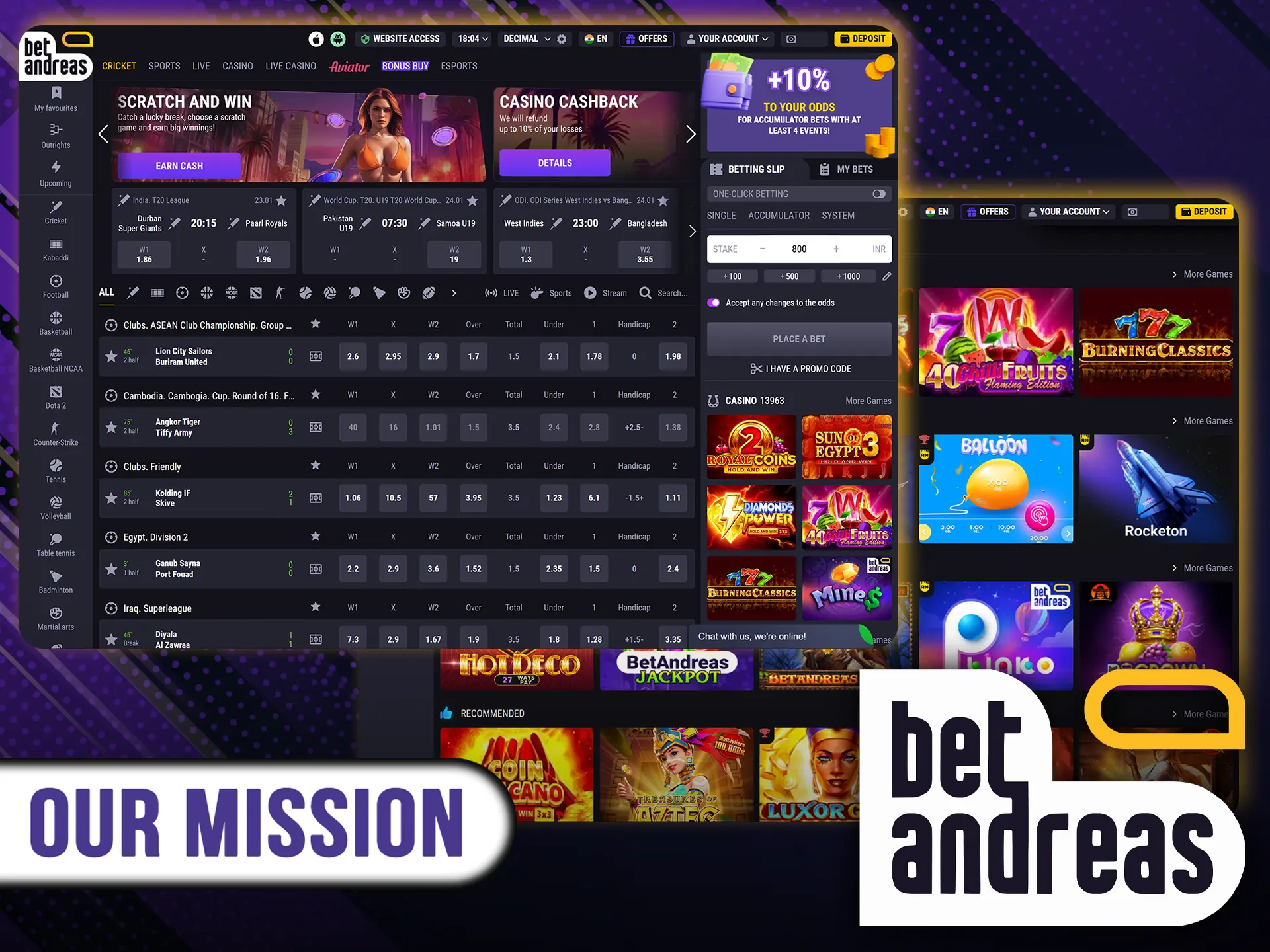 BetAndreas' mission is to give its customers an unforgettable sports betting and casino gaming experience.