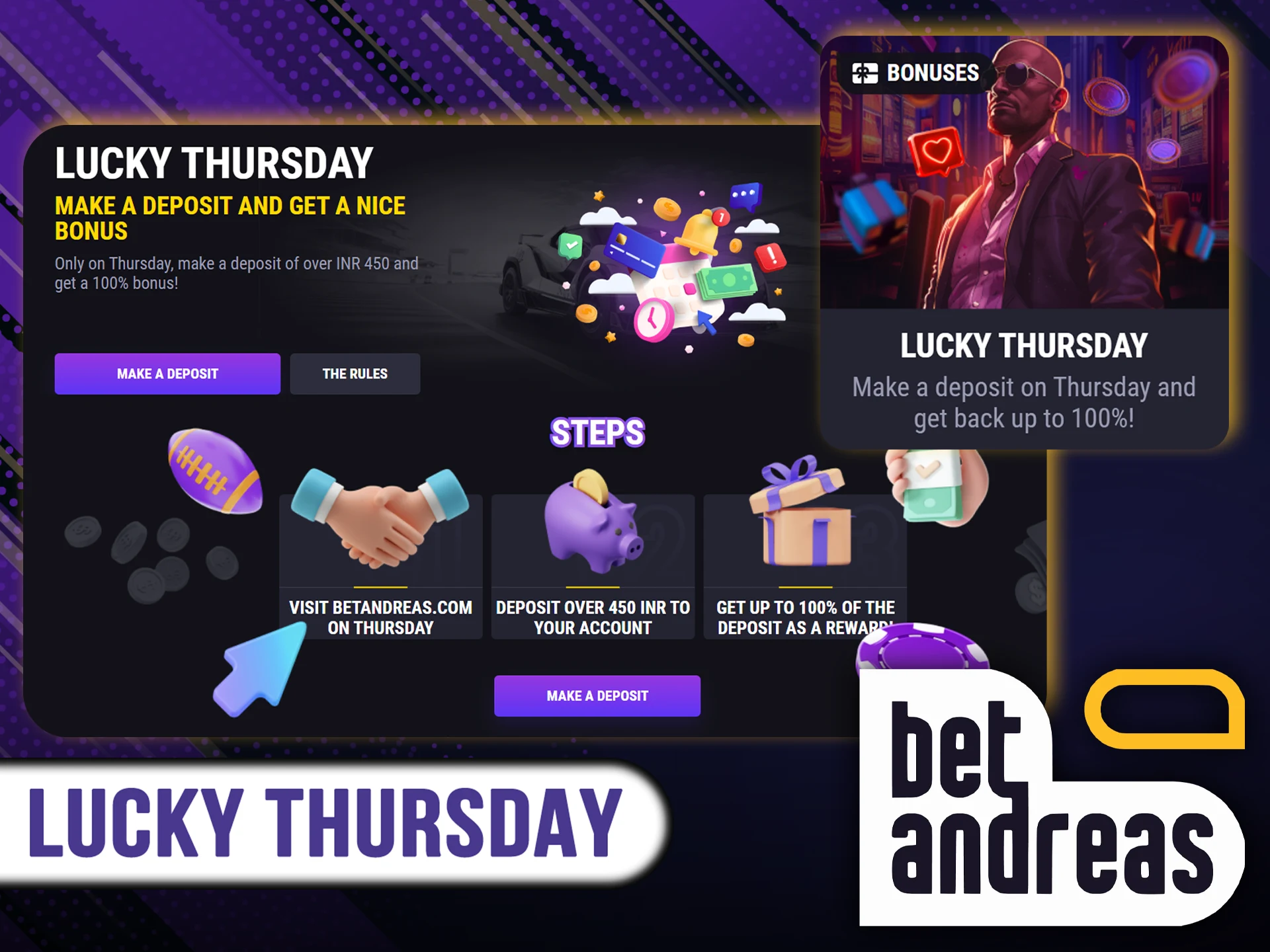 Every Thursday you can get a bonus on your deposit from BetAndreas.