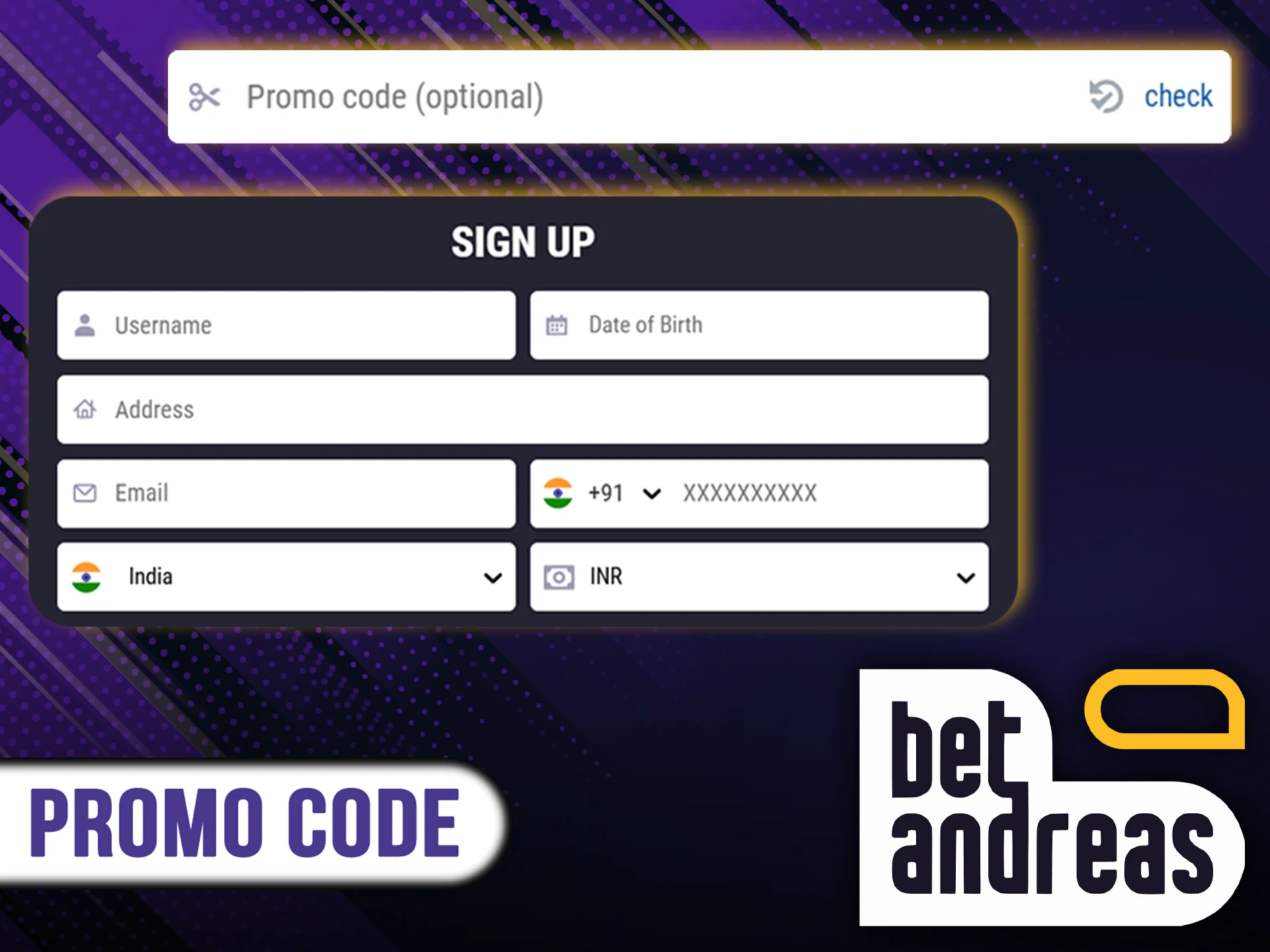 Enter the special promo code when you sign up for BetAndreas.