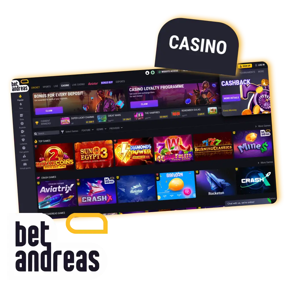 Play BetAndreas casino games with a welcome bonus.