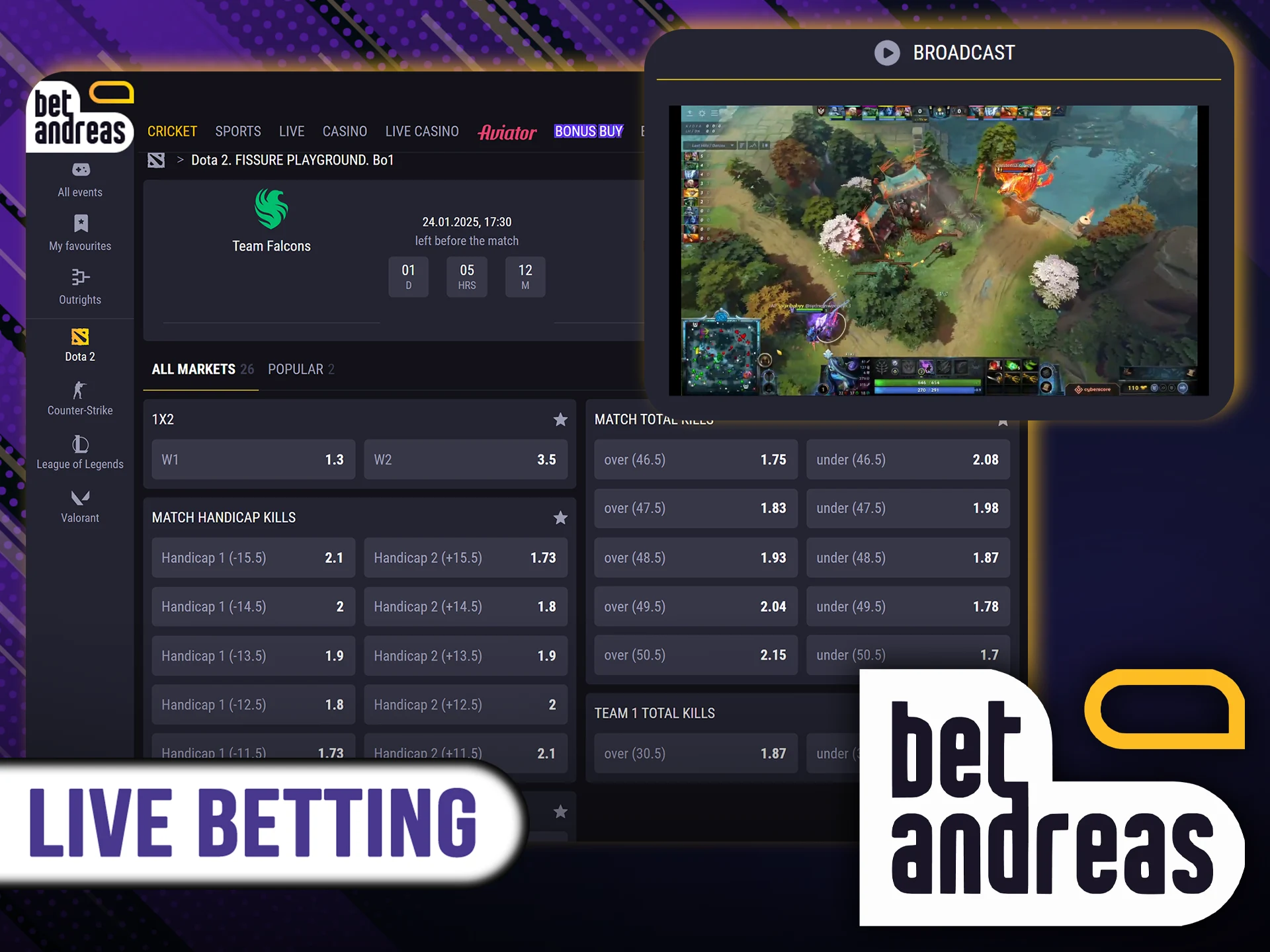 BetAndreas allows you to place bets in real time.