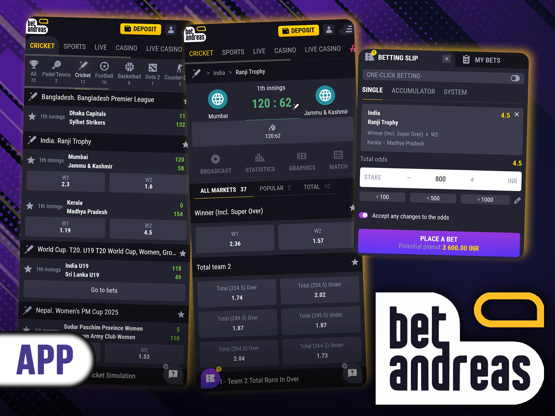 Live bets can be placed at any time on the BetAndreas mobile app.