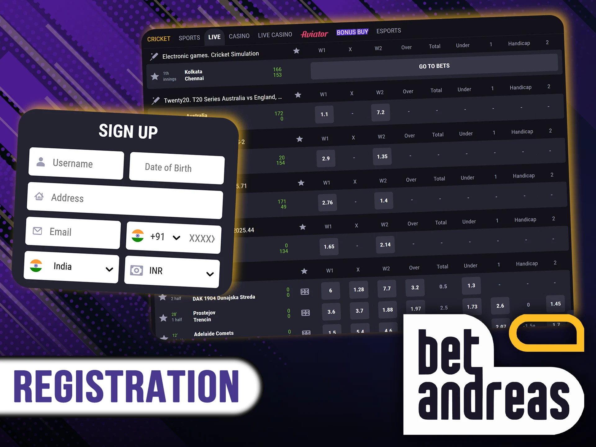 Only registered users can bet on BetAndreas in real time.