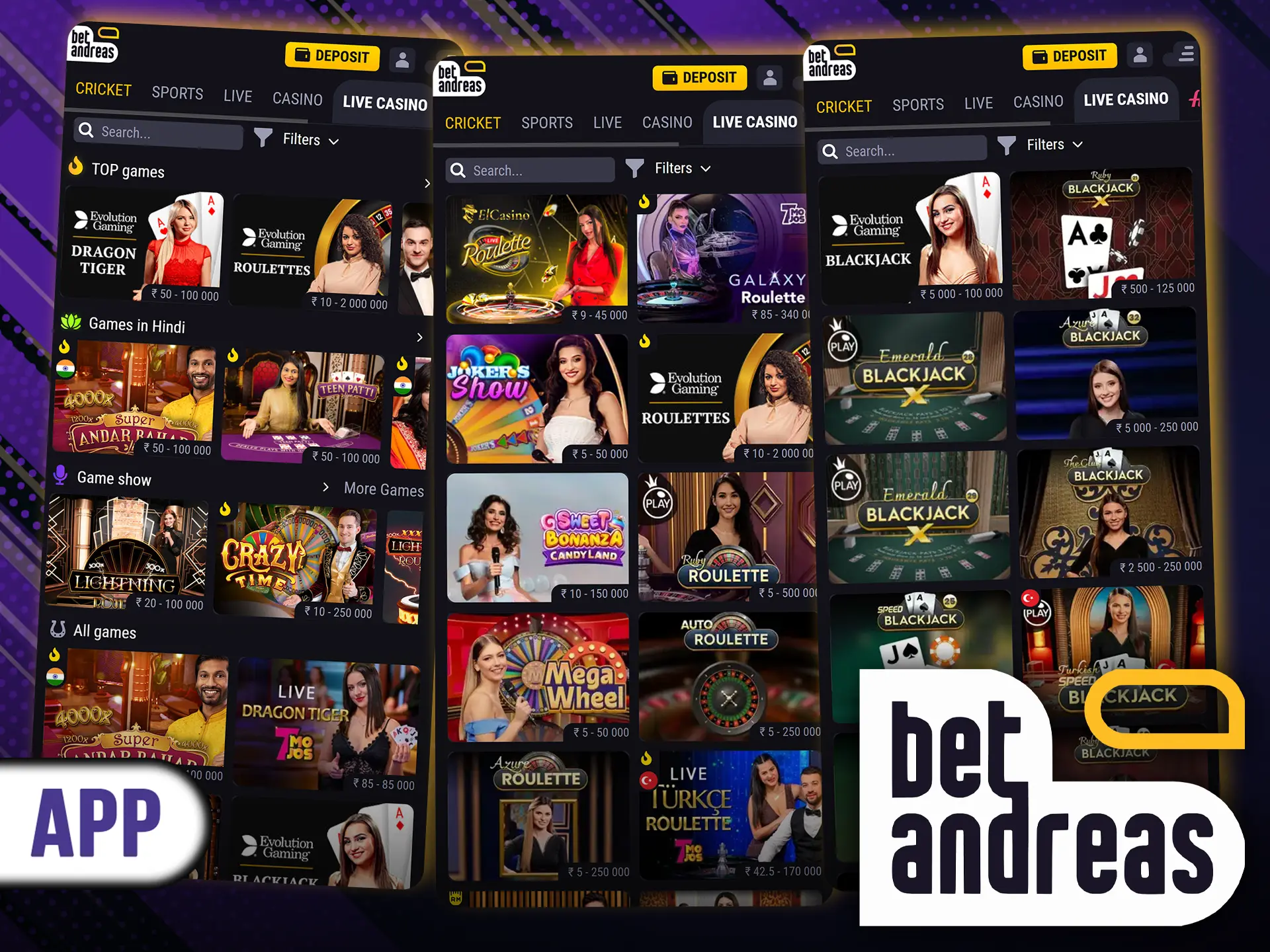 Open the BetAndreas app and immerse yourself in the world of live casino.