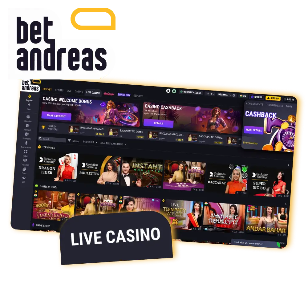 Enjoy a variety of live casino games on BetAndreas.