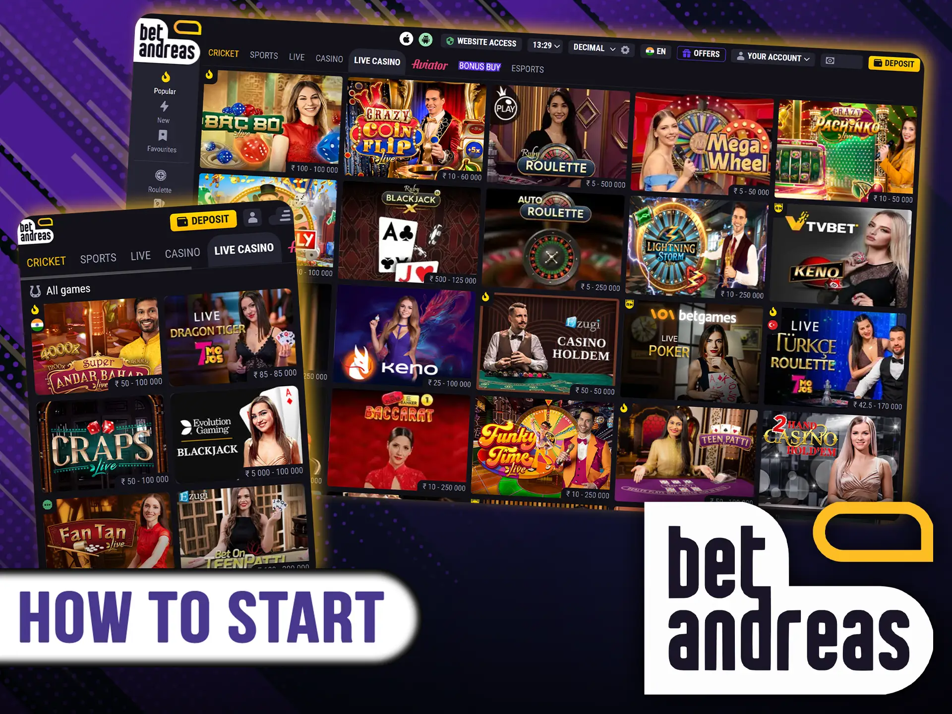 Start playing live casino games at BetAndreas in a few easy steps.