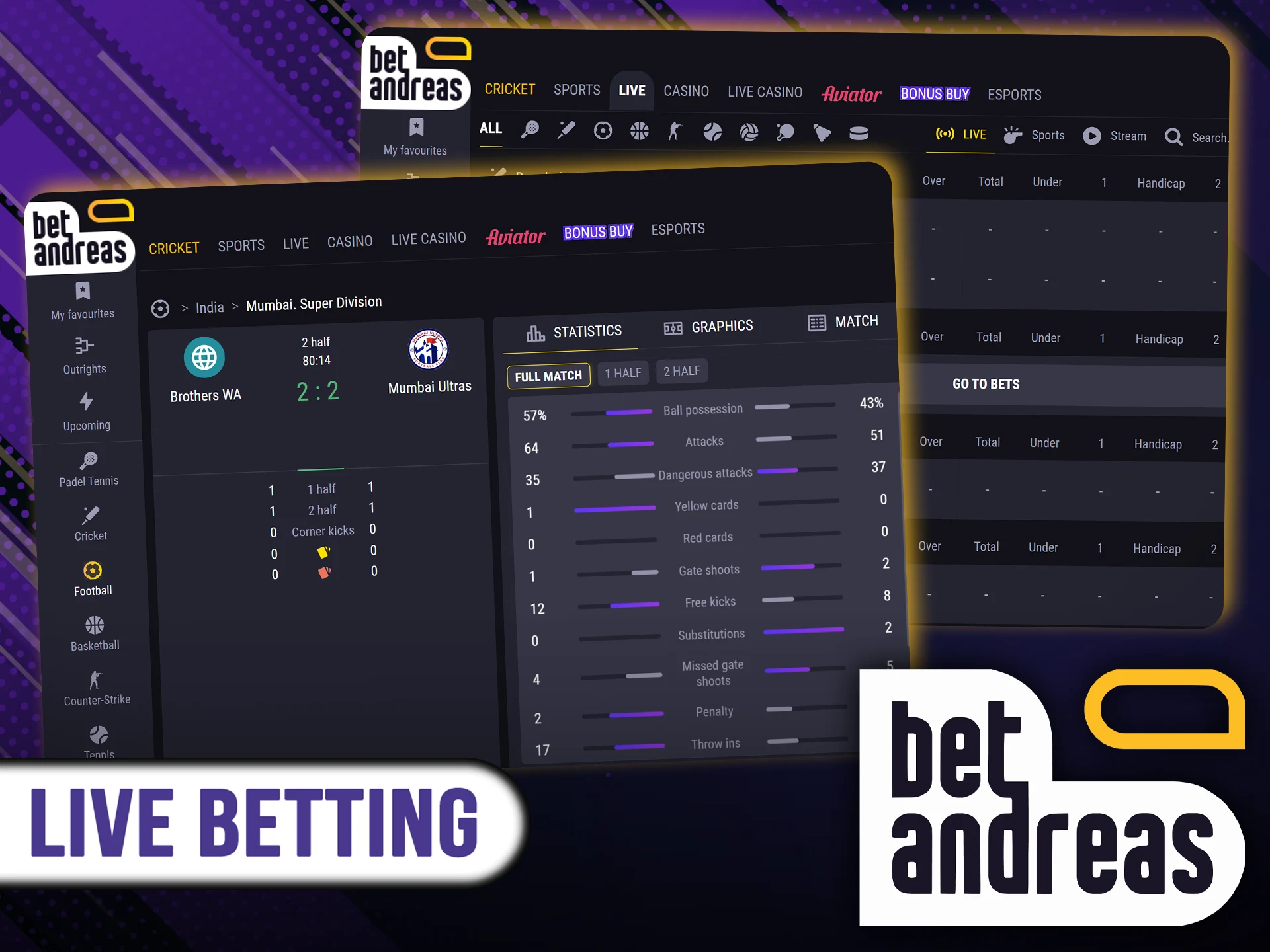 You can place live bets at BetAndreas.