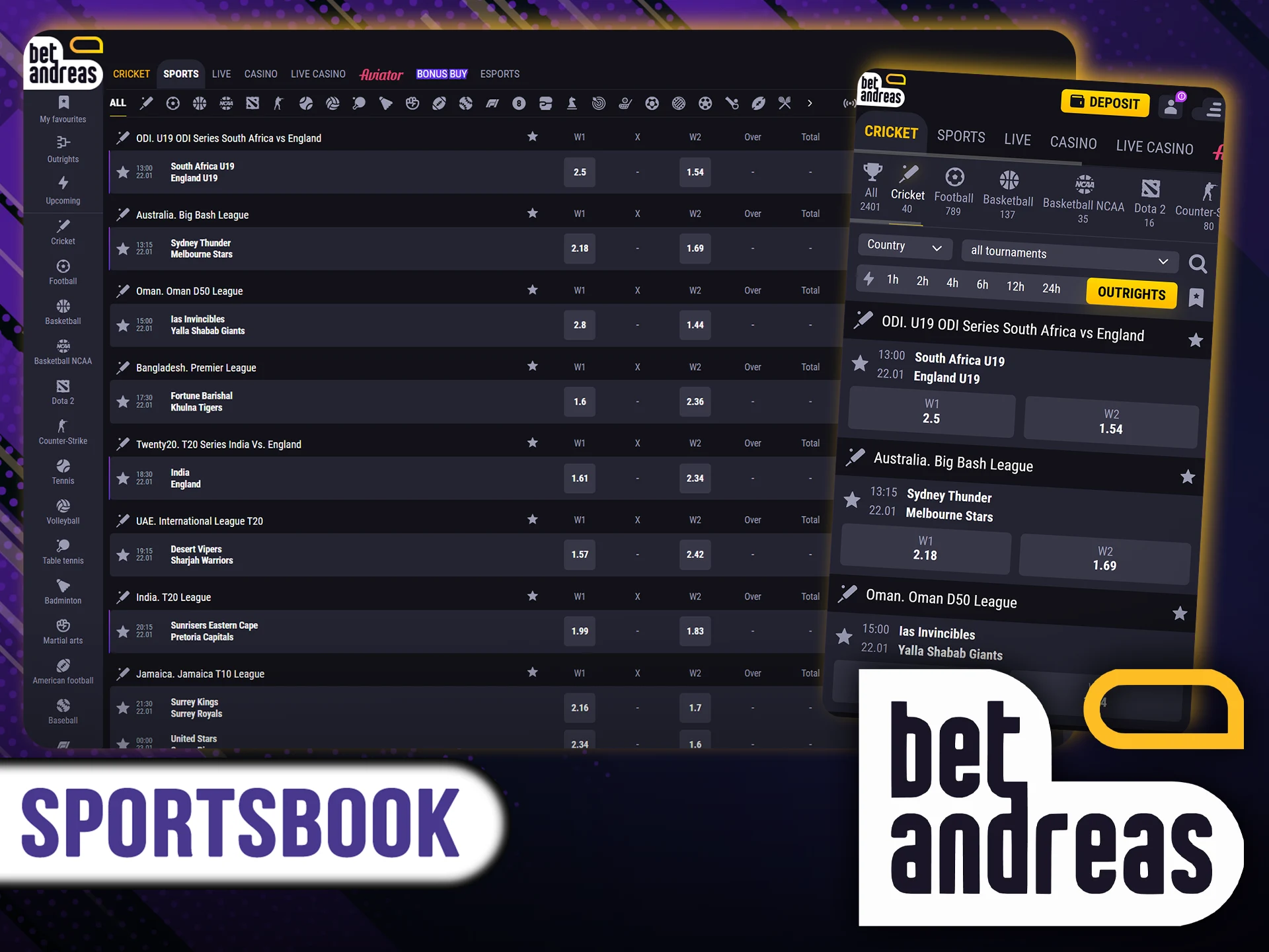 At BetAndreas, you will find a variety of sports to bet on.