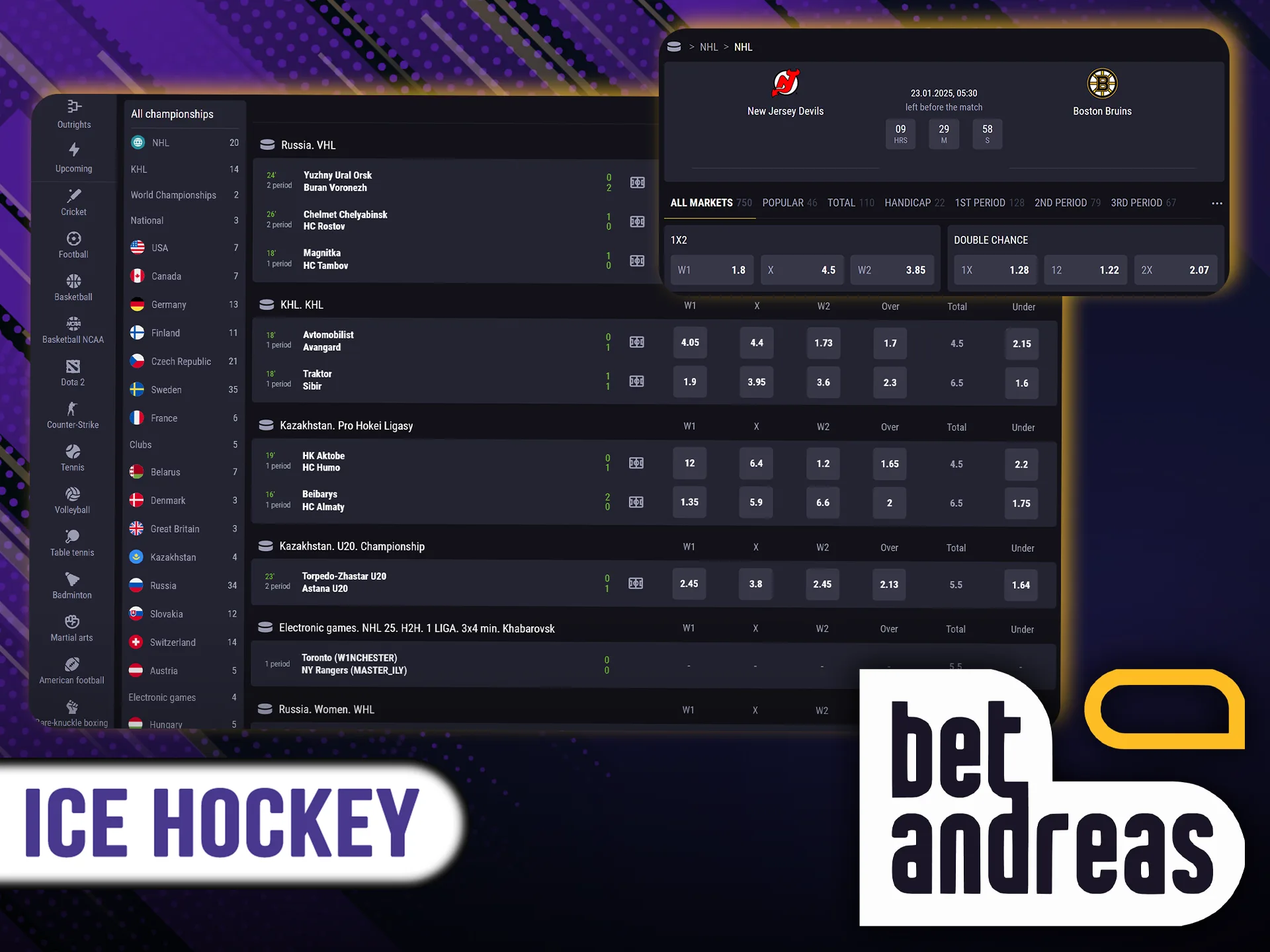 Support your favorite hockey team at BetAndreas.