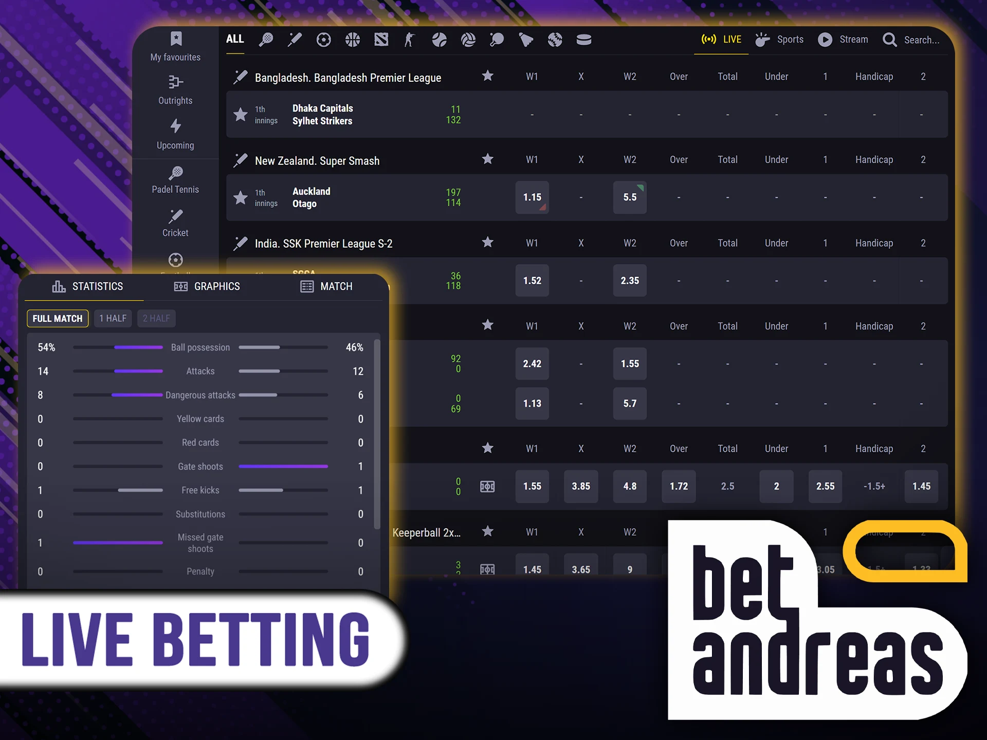 At BetAndreas you can watch live matches and make a betting decision immediately.