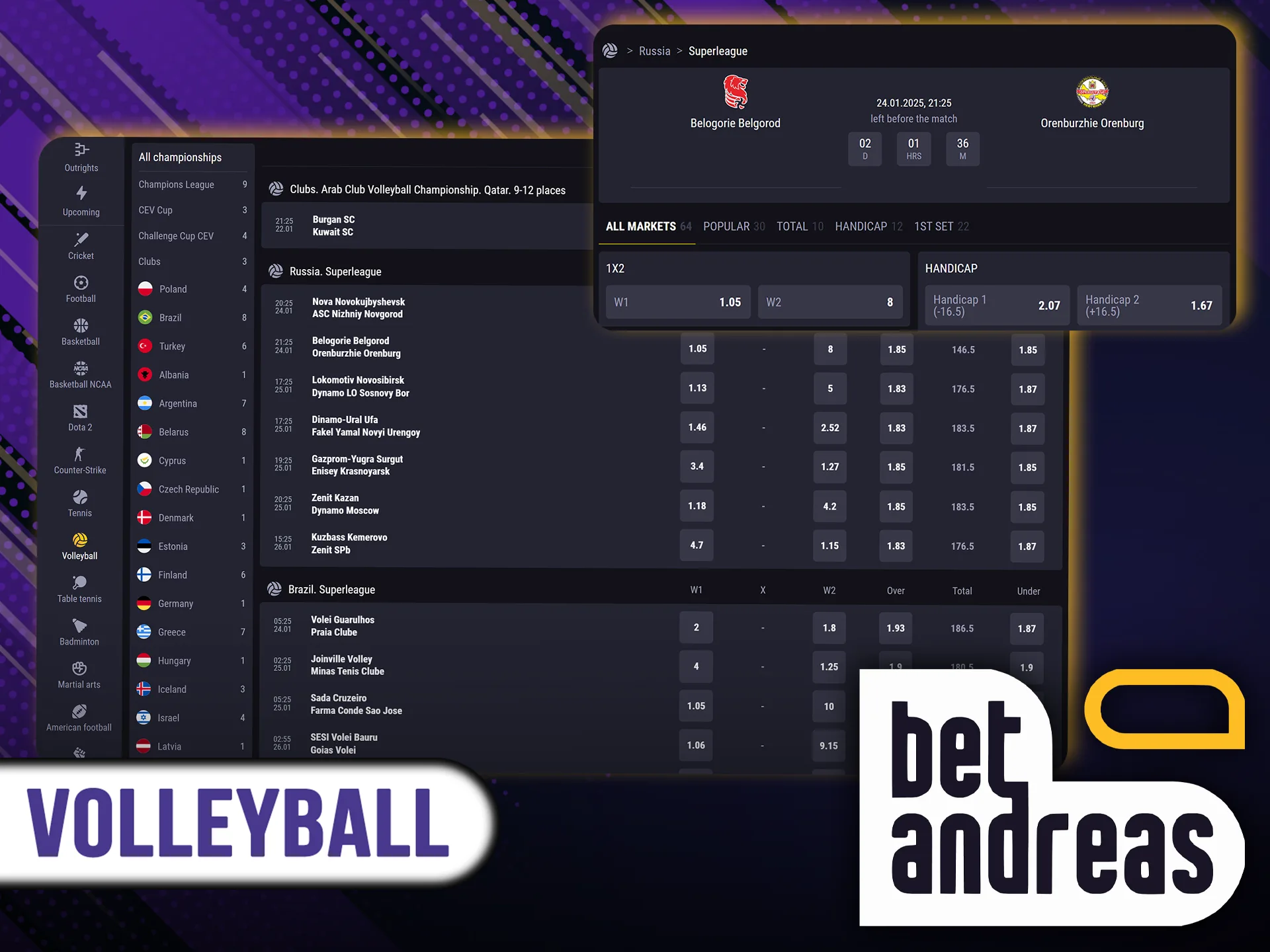 Find out which volleyball tournaments you can bet on at BetAndreas.