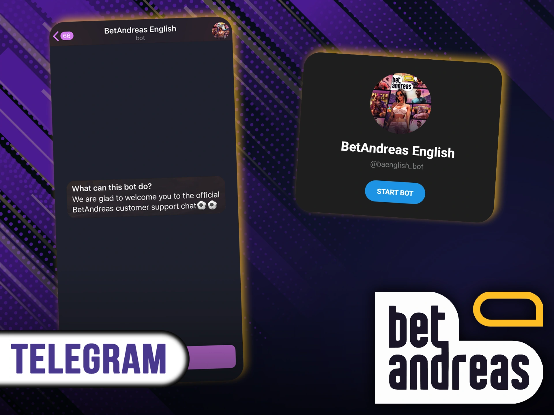 The BetAndreas telegram bot is available at all times.